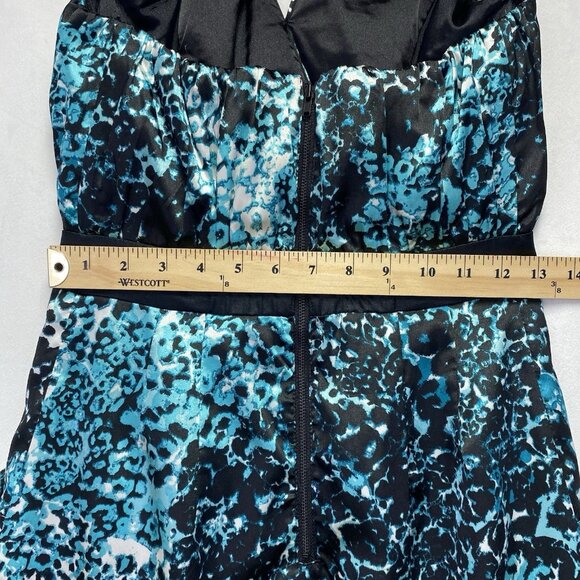 GUESS Satin Strapless Pleated V-Notched Mini Dress Women Size 6 Black Multicolor - Picture 5 of 16